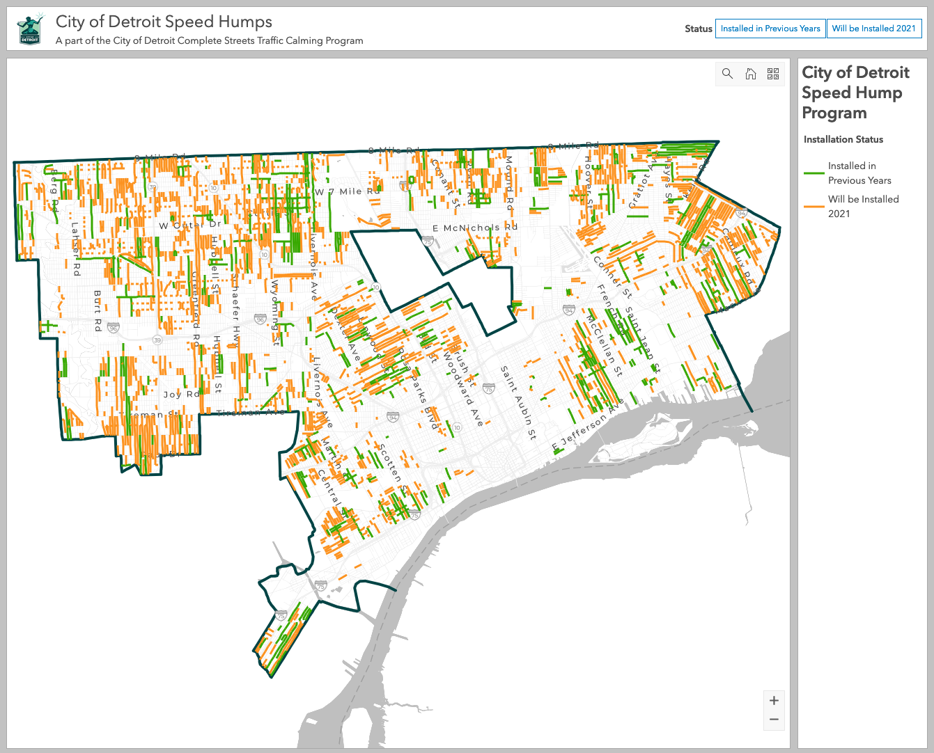 Map: Existing and Proposed Speed Humps in Detroit 2021 | DETROITography