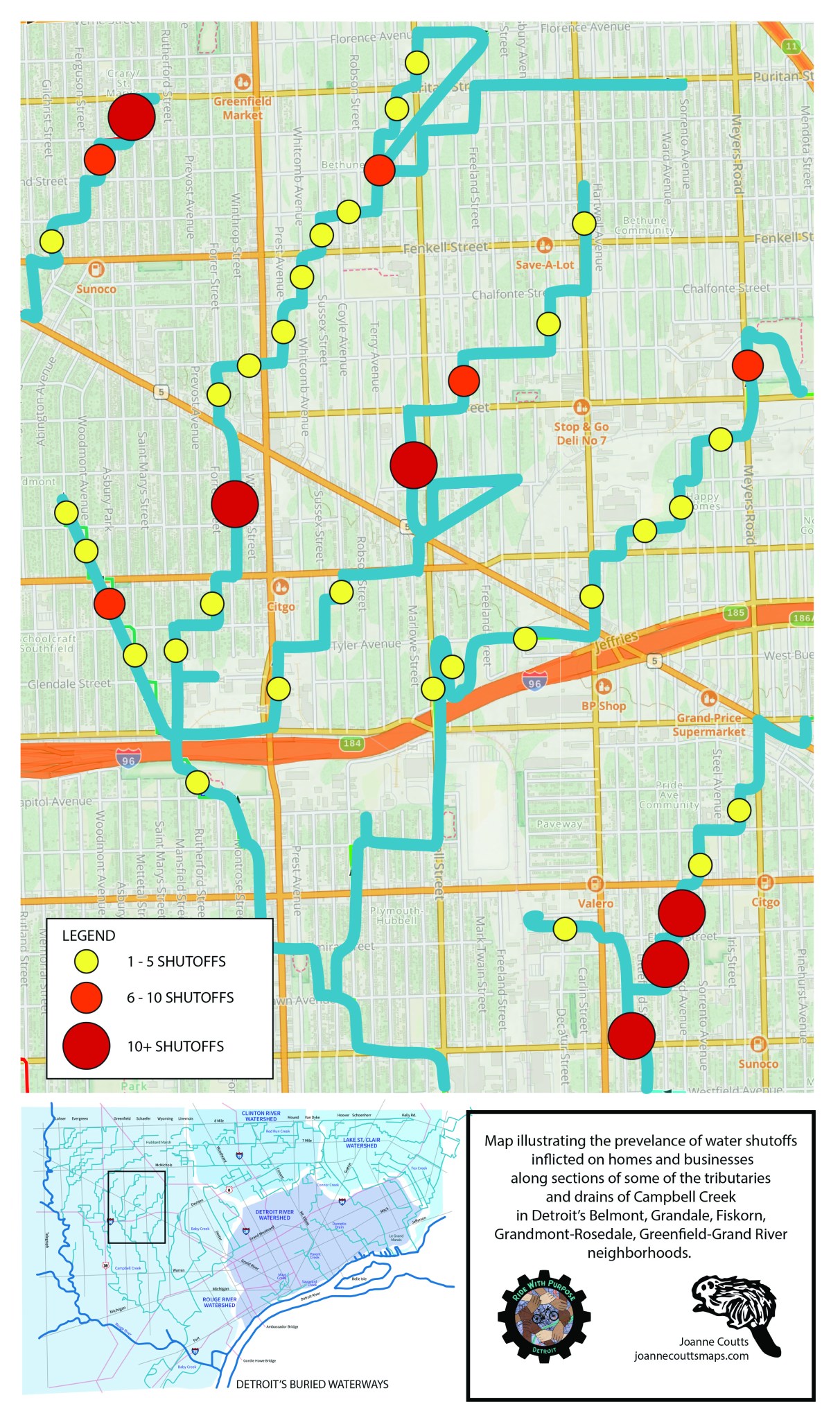 Map: Water Shutoffs over Buried Waterways in Detroit | DETROITography